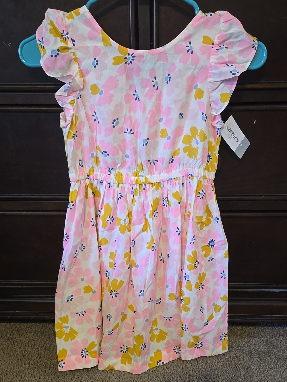 Girls Size 7 Carter's Pink, Yellow & Blue Floral Ruffle-Sleeve Dress